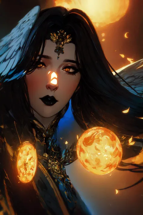 <lyco:Endsinger_FFXIV:0.7> Endsinger, (masterpiece, best quality, ultra-detailed, highres), perfect face, sidelighting, lustrous skin,(bloom), (shine), lighting, ray tracing, sci-fi,1girl, solo, black hair, black lips, looking at viewer, wings, head wings, yellow eyes, long hair, colored skin, upper body, closed mouth, feathered wings, glowing eyes, artist name, glowing, bangs, colored sclera, depth_of_field,very detailed background, highly detailed background, Masterpiece, Ultra detailed, great composition,Dynamic angle,extremely delicate and beautiful,(Highest picture quality), (Master's work), depth of field, solo, extreme light and shadow, masterpiece, rich in detail, (fine features), (highest quality), (masterpiece), (detailed eyes), (beautiful) detailed,beautiful detailed eyes,(straight-on), upper body, cyberpunk:1, flower petals falling, (extremely detailed CG unity 8k wallpaper),(masterpiece), (best quality), (ultra-detailed), (best illustration),(best shadow),perfect lighting , perfect anatomy , vivid colors, (masterpiece),