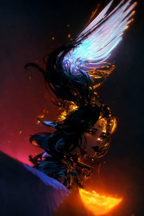 (Masterpiece:1.1), (highest quality:1.1), CG, silhouette of a woman, (explosion of paint:1.3), vibrant rainbow hues, freeze-frame, dynamic, energy, splashes of color, vivid contrast, high-resolution, in the style of Jackson Pollock, side angle shot