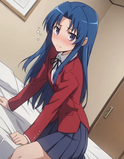 score_9, score_8_up, score_7_up, source_anime,
amikawashima, <lora:ami-kawashima-s1-ponyxl-lora-nochekaiser:1>,
ami kawashima, long hair, blue hair, purple eyes, parted bangs,
school uniform, oohashi high school uniform, jacket, red jacket, long sleeves, shirt, white shirt, collared shirt, ribbon, skirt, pleated skirt,
indoors, bed, bed room, on side, blush, drunk,
looking at viewer, solo, cowboy shot, dutch angle,