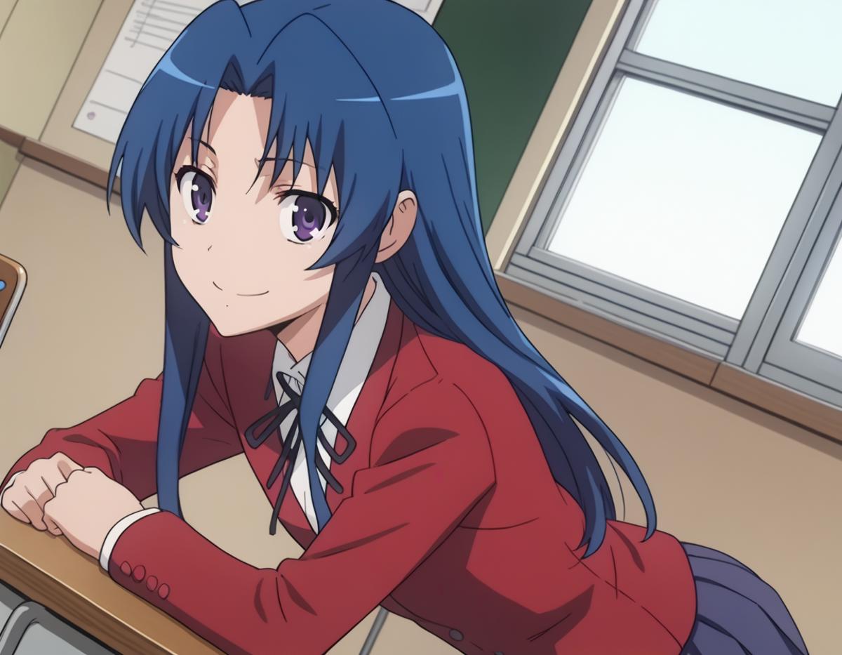 Anime girl with blue hair sitting at a desk in a classroom - SeaArt AI