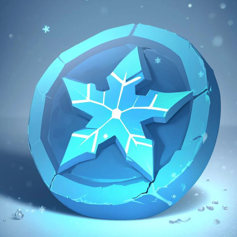 ((masterpiece,best quality)), absurdres, <lora:FantasyIcons_Coins:0.8>, blue coin, glowing, snowflake symbol, ice, snow, ice crystals