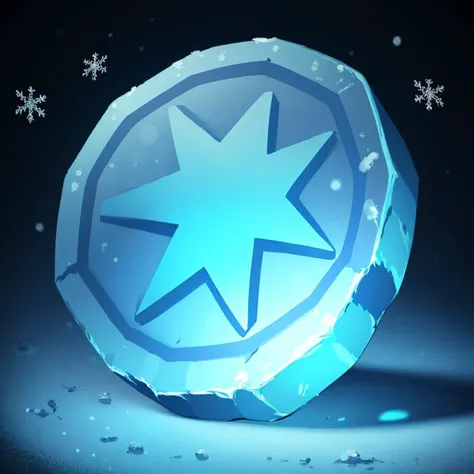 ((masterpiece,best quality)), absurdres, <lora:FantasyIcons_Coins:0.8>, blue coin, glowing, snowflake symbol, ice, snow, ice crystals