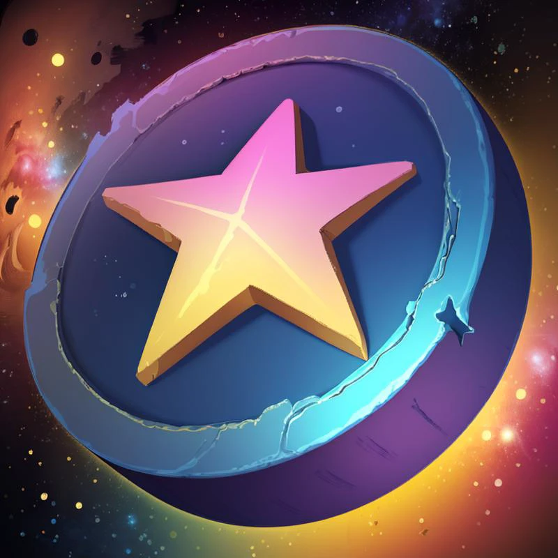 ((masterpiece,best quality)), absurdres, <lora:FantasyIcons_Coins:0.8>, purple coin, glowing, star symbol, space, stars, planets, cosmos, nebula