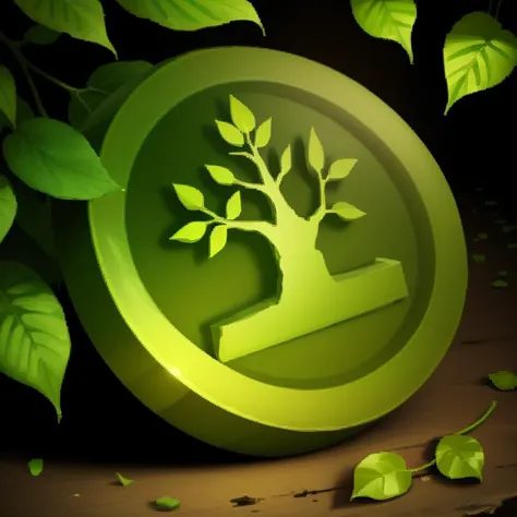 ((masterpiece,best quality)), <lora:FantasyIcons_Coins:0.8>, green coin, glowing, nature, tree symbol, leaves, ivy, shiny metal