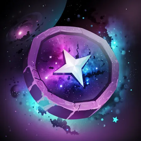 ((masterpiece,best quality)), absurdres, <lora:FantasyIcons_Coins:0.8>, purple coin, glowing, star symbol, space, stars, planets, cosmos, nebula