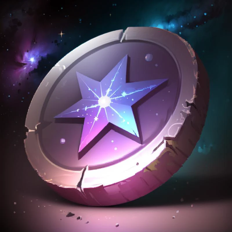 ((masterpiece,best quality)), <lora:FantasyIcons_Coins:0.8>, purple coin, glowing, star symbol, space, stars, planets, cosmos, nebula, shiny metal