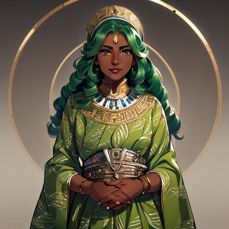 (masterpiece, best quality, ultra-detailed, best shadow), (detailed background, cowboy shot, africa, foliage, grass, forest, looking at viewer, smile, praying, dark fantasy), (beautiful detailed face, feminine features, (mature face), large lips, [large breasts], [wide hips] ), (best illumination), ((cinematic light)), colorful, hyper detail, dramatic light, intricate details, (Ugandan woman named Sokana, Bantu, green hair, green eyes, mother, [hair twists], headwrap, head tie, yoruba woman, (dark-skinned female, very dark skin, colored skin:1.5), goddess ) ,<lora:Dark_Fantasy-10:0.6>