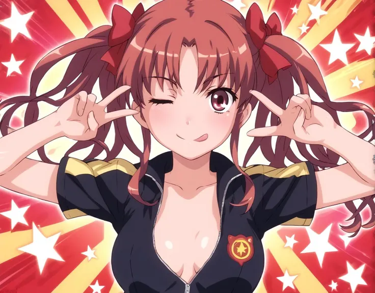 score 9, score 8 up, score 7 up, rating questionable,
detailed background,
<lora:kuroko.pony:1>,
kuroko,
medium breasts,
<lora:emoengine.pony:1.0>,
double peace, one eye closed, :P, tongue out,