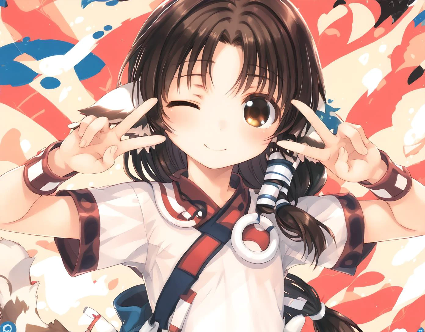 score 9, score 8 up, score 7 up, rating questionable,
detailed background,
<lora:eruruu.pony:1>,
eruruu,
<lora:emoengine.pony:1>,
double peace, one eye closed, blush,