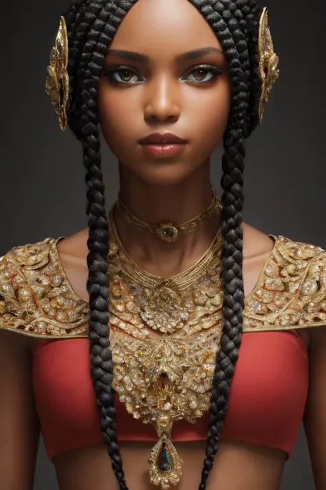 ((black hair ,braided hair)),  RAW, sharp, face focus, (25 yo princess), hyper detailed, hard lighting, subsurface scattering, caustics, cinematic, (in style of Platon) shot on Canon EOS 5D Mark IV 24-70mm f/2.8 1/125s 400 Natural light,
