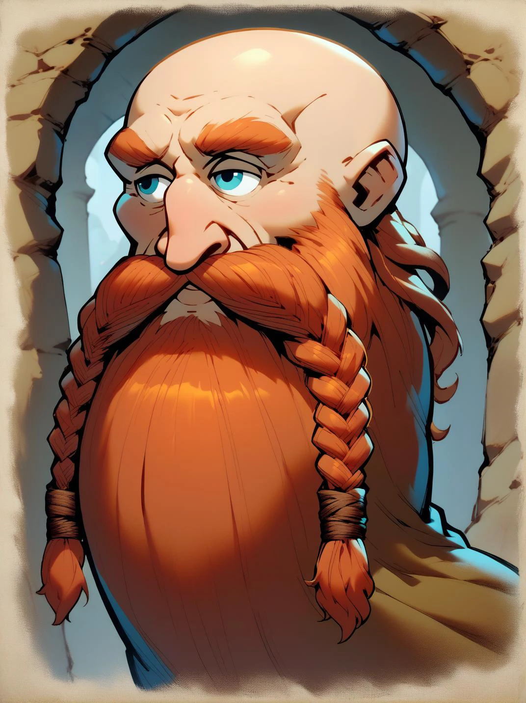 comic ,score_9, score_8_up, score_7_up, score_6_up, score_5_up, score_4_up, <lora:Harry_Dwarf_Pony_XL:1>, portrait, Harry_Dwarf, bald, bangles, with long red beard and braided moustache, exciting, dynamic, <lora:handsomize_x_pdxl_v1:1>, handsomize . graphic illustration, comic art, graphic novel art, vibrant, highly detailed