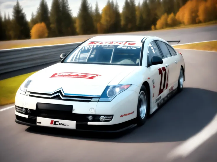 Nascar race citroenc6 driving, masterpiece, car in focus, detailed, drifting, hdr, uhd, tinted windows