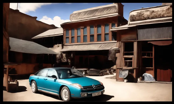 1800, wide angle, 18th century town, detailed, wild west, western saloon,  (citroenc6:1.2) , masterpiece photograph