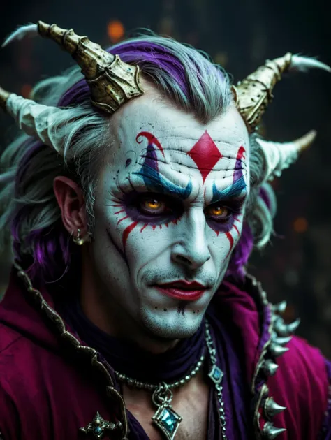 shoulder photography of a dark fantasy character named "the wize jester", fantasy background, high resolution, detailed eyes <lora:Haris_Nukem_Style_XL:0.8>, <lora:stylesqueeze_v2_xl:1>