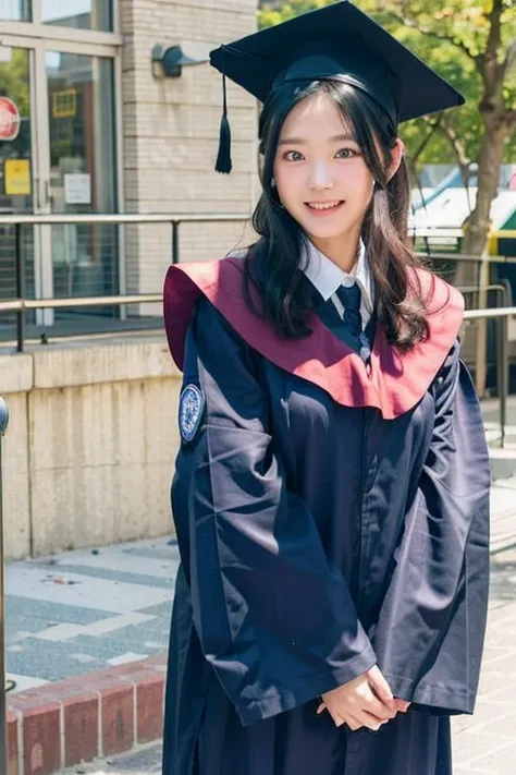 <lora:TWGirlsInGraduationGown:1>.Girls_in_graduation_gown, 1 girl. 20 year old, random posture, 
masterpiece, best quality, professional artwork, cinematic lighting, ultra-detailed, 8k resolution, photo-realistic, swim cap,
(best quality), (ultra-detailed), (best illustration), (best shadow), masterpiece, high res,black hair, smiling, wear black graduation gown