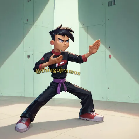 score_9, score_8_up, score_7_up, DannyFenton, black hair, <lora:DannyPhantom:0.8>, <lora:shuto-uke:0.8>, shuto uke fighting stance
