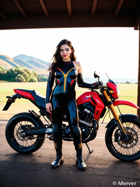 RAW photograph, tv_Veronique_LaSalle_MXAI
BREAK
, wearing a full body biker suit, standing next to a dirtbike, happy expression,
BREAK, (((Ultra-HD-details, Ultra-HD-detailed, Ultra-HD-realistic, Ultra-HD-photo-same-realistic-quality-details))), 8k uhd, dslr, soft lighting, high quality, film grain, Fujifilm XT3