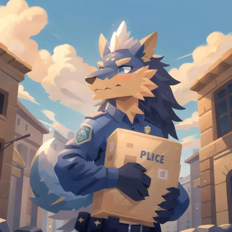 masterpiece, best quality, zinogre, <lora:zinoger:0.8>, Beautiful Art Style, 1girl, young woman, Police officer, literal, roman city, head down,