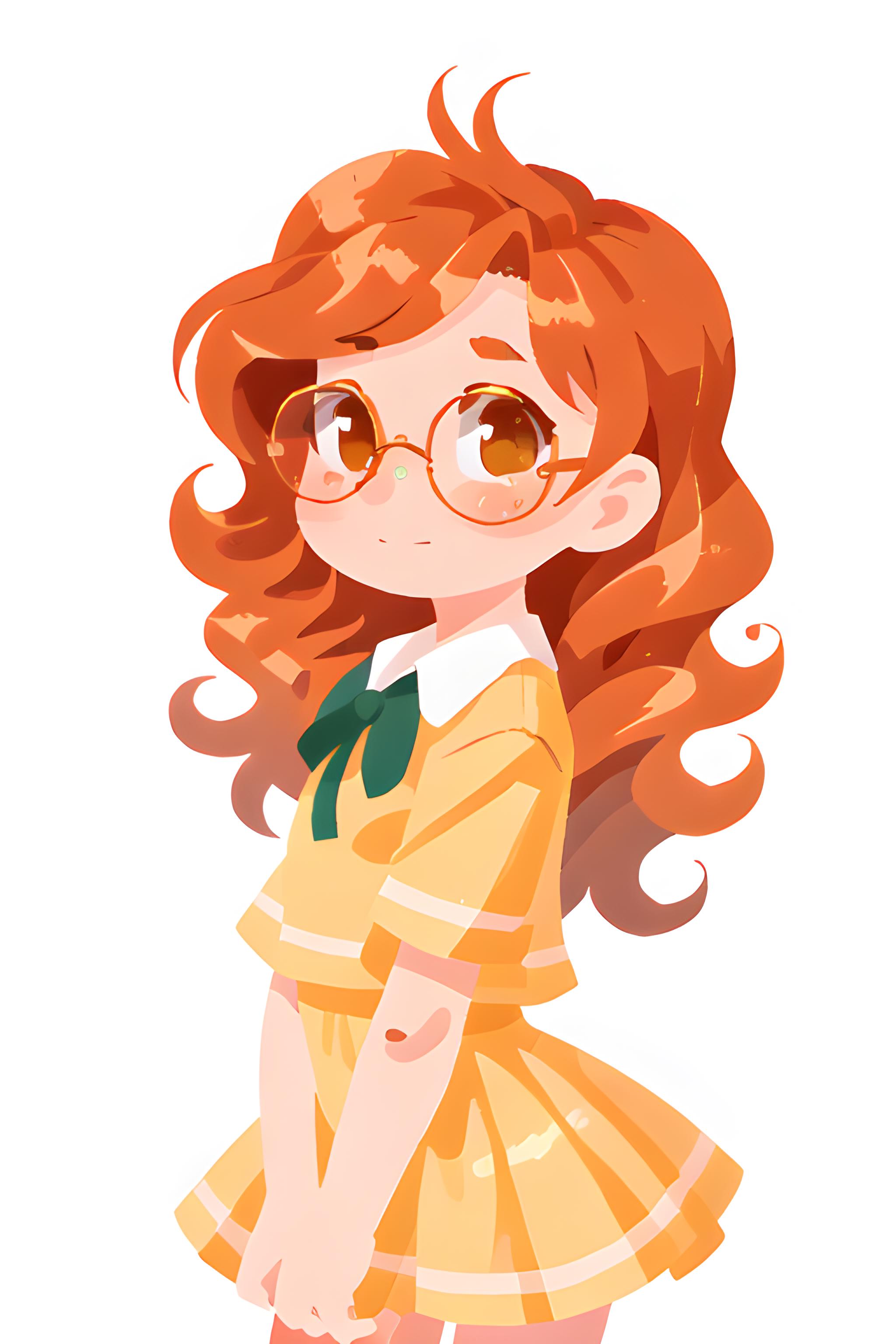 A cartoon girl with glasses and a yellow dress - SeaArt AI