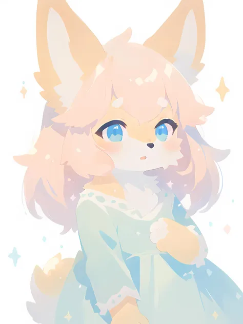 1girl, (white background:1.3), pastel dress, sparkles, pastel color, white anthro dog girl, (best quality, masterpiece, illustration, ultra-detailed:1.3), (uploaded on e621, furry, anthro, kemono:1.3)