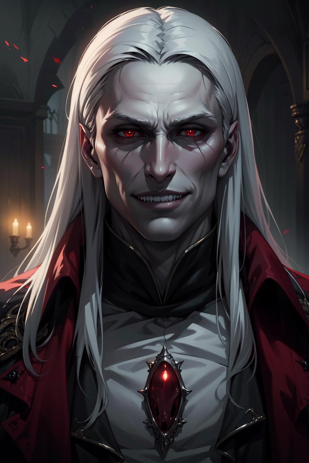 A close up of a man with long white hair and red eyes - SeaArt AI