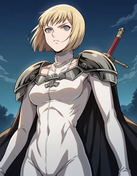 score_9, score_8_up, score_7_up, source_anime,
claymoreclaire, <lora:claymore-claire-s1-ponyxl-lora-nochekaiser:1>,
claire, short hair, blonde hair, grey eyes, bob cut, pale skin, white skin, ringed eyes,
weapon, sword, cape, armor, bodysuit, shoulder armor, pauldrons, shoulder pads,
outdoors, night, landscape, fighting stance,
solo, looking at viewer, cowboy shot, dutch angle,