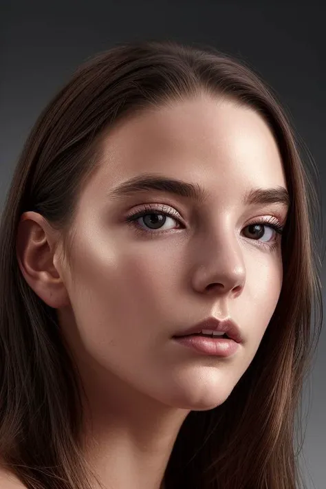 (close-up:1.0) portrait of (young:1.0) sks woman, (oiled shiny skin:1.0), (subtle profile angle:1),
(8k uhd:1.0), (best quality:1.0), (masterpiece:1.0), (sharp focus:1.0), (simple-grey-backdrop:1.0),
<lora:CR-AnyaTaylorJoy-small-v1-malcolmrey:0.8>