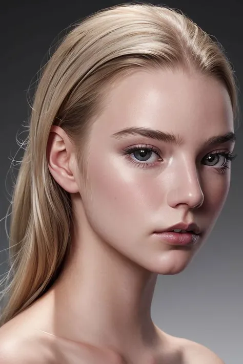 (close-up:1.0) portrait of (young:1.0) sks woman, (oiled shiny skin:1.0), (subtle profile angle:1.0),
(8k uhd:1.0), (best quality:1.0), (masterpiece:1.0), (sharp focus:1.0), (simple-grey-backdrop:1.0),
 <lora:CR-AnyaTaylorJoy-small-v1-malcolmrey:0.8>