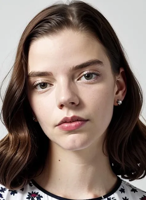 close up portrait of sks woman , by Flora Borsi, style by Flora Borsi, bold, bright colours, ((Flora Borsi)), by Henri Cartier-Bresson, <lora:lora-small-anya-taylor-joy-v1:1>