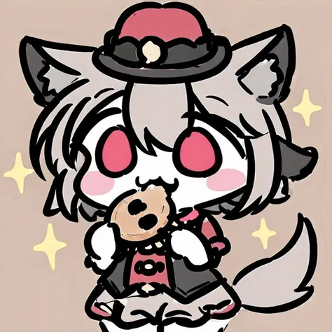 1girl,
chibi, flat-color-style, solo, wolf ears, red eyes, cookie, grey hair, eating, hat, blush, sparkle, short hair, tail, tokin hat, :3, wolf tail, skirt, food, solid oval eyes, animal ears,
(masterpiece:1.1), (best quality:1.1)
<lora:flat-color-style_A3.1_XL:1>