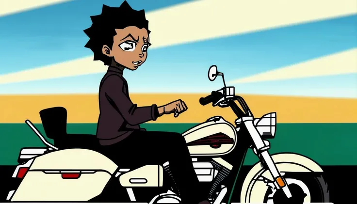 <lora:Boondocks Art Style_v1.0768:1> Boondocks Art Style, riding a motorcycle