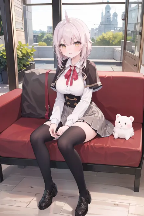 (best quality, high quality, masterpiece),(absurdres, highres), (realistic,photorealistic),
<lora:l8XT_v4-000010:1>1girl, white shirt, brown skirt, brown capelet, black thighhighs, ace_taffy, ahoge,upper body, (large breasts,motherly:1.3), loafers,
indoors, cafe,
