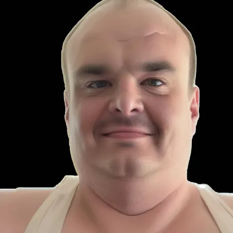 mustache, open mouth, balding, white tank top, profile, cloud, 1man, mature male, facial hair, facing viewer, closed mouth, short hair, looking at viewer, solo, stubble, caucasian, simple background, brown eyes, hood, transparent background, day, very short hair, tan, lips, 1 boy, close-up, sky, tank top, blue sky, white background, outdoors, 1boy, from side, glasses, upper body, shirt, brown hair, indoors, grin, jacket, parted lips, hazel green brown eyes, male focus, ceiling