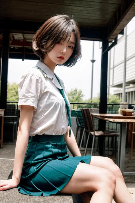 photograph, photorealistic,(masterpiece:1.2), best quality, highres,extremely detailed CG,perfect lighting,8k wallpaper,
çå®ç³»:photograph, photorealistic, <lora:candytt:1>candytt,best quality,HDR,UHD,8K,Vivid Colors,solo,front view,(photo_(medium)),(looking at viewer:1.2),(1girl:1.3),(outside:1.5),(sitting:1.5),furniture,bright light,<lora:add_detail:1>,green skirt,