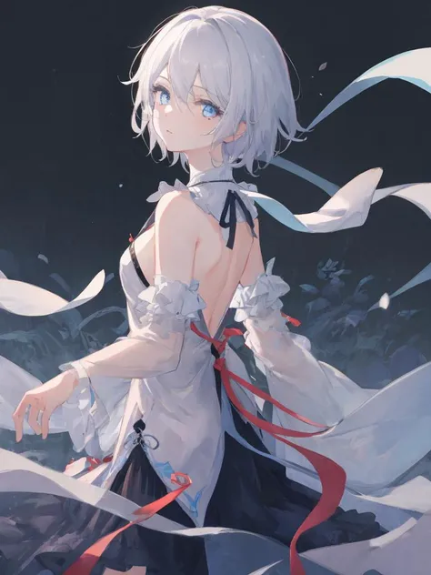 masterpiece, best quality, CG 8k wallpaper, illustration, amazing fine details and brush strokes, smooth,(((1girl))),yanhe, extremely detailed, dynamic composition, motion, incredibly detailed, moonlight, beautiful, detailed eyes,hands behind back, small breast,highly detailed, solo, full,amazing, beautiful, finely detail, (stars),galaxy,ray trace, Depth of field, <lora:yanhe-000012:1>