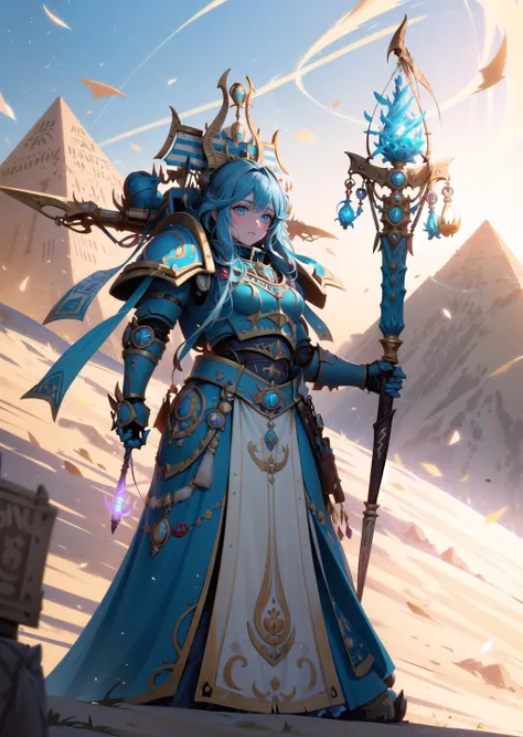 (1girl) (digital) (in detailed desert, pyramid, (armor, magic, glowing, holding staff)) , best quality, <lora:boldline:0.2>  <lora:hairdetailer:0.2>  thousandsons <lora:thousandsons:1>