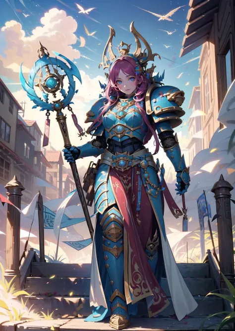 (1girl) (digital) (in detailed wooden bridge, (armor, magic, glowing, holding staff)) , best quality, <lora:boldline:0.2> <lora:hairdetailer:0.2> thousandsons <lora:thousandsons:1>