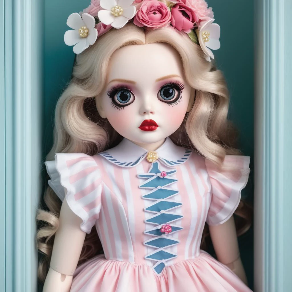 <lora:add-detail-xl:0.8> ((fullbody:1.3)) ((mark ryden style:1.3)) super funny grumpy fluffy birds with flowers, big cute funny grumpy eyes, full body, white background, 7k+uhd,, wearing a doll dress being held in an organ by a skeleton, rozen maiden, in the style of Rushton Dolls, light pink and white, plush doll art, emilia wilk, laurie lipton, kawaii art, zigzags, disfigured forms, lEICA SL2 50mm F 1.4 kit,mirrorless lens <lora:KawaiiMakeupXLv2:0.8> kawaii makeup