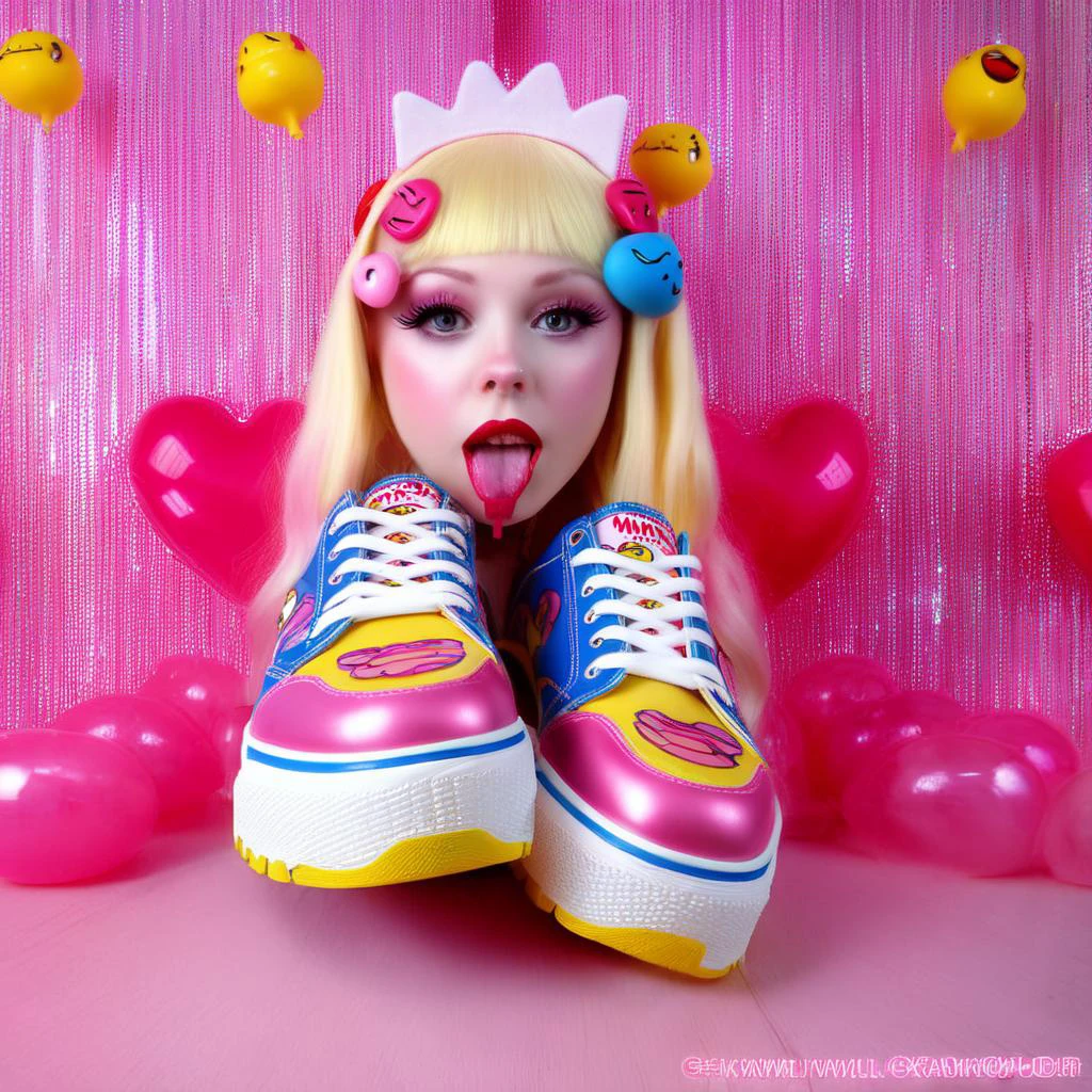 <lora:add-detail-xl:0.8> ((fullbody:1.3)) ((mark ryden style:1.3)) woman with miss pacman with zipper mouth as a head with white sock and pink shoes by daniela osborne, in the style of kawaii aesthetic, jessica drossin, natalia rak, gloomy, clownpunk, wimmelbilder, 3d, photorealism, award winning visual, 1080p, 128k <lora:pastel_colors_xl_v1:1> <lora:neonhorror_v1:1> <lora:Aether_Glitch_v1_LoRA (1):1> <lora:KawaiiMakeupXLv2:0.8> kawaii makeup