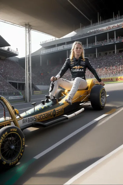 Russia, 1920, 25 year old <lora:helene_hendriks_x:1> helene_hendriks_x,driving a F1 car over a circuit , masterpiece, tack sharp, 4k, Nikon DSLR
