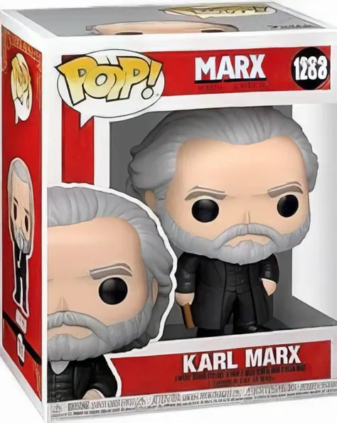 Funko Pop, Karl Marx, in a Funko Pop box, English text, wearing a black suit <lora:Funko_Pop_SDXL:1>