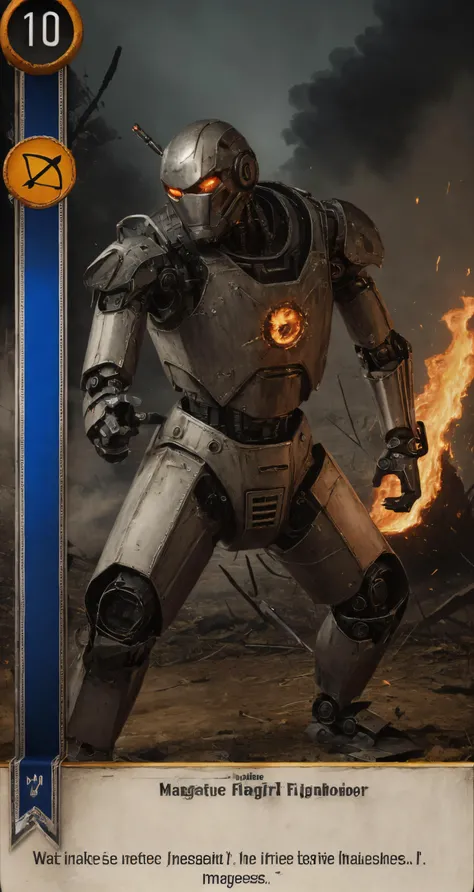 masterpiece, highres, high quality, sharp, detailed, gwent, neutral, 10, ranged, war robot, robotic suit, fighting stance, explosions, fire
<lora:gwentv0.4:0.9>