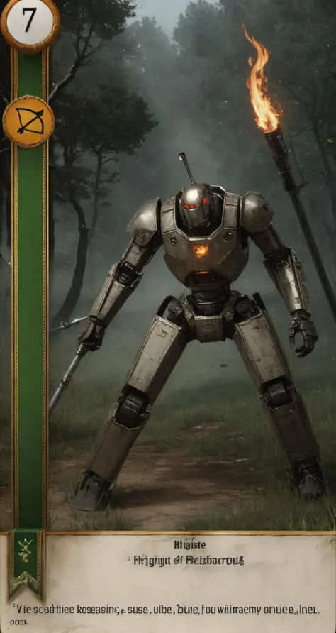 masterpiece, highres, high quality, sharp, detailed, gwent, scoia'tael,, 7, ranged, war robot, robotic suit, fighting stance, explosions, fire
<lora:gwentv0.4:0.9>