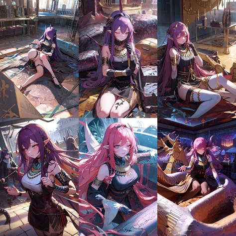 (otherworldly, otherworldly atmosphere, otherworldly appearance), highly insanely detailed, masterpiece, top quality, best quality, highres, 4k, 8k, RAW photo, ((ancient egyptian theme:1.2)), 
(mystical theme), mystical gatmosphere, arcane sanctuaries, otherwordly aura, 
(long_hair, long hair, random colors hair, glowing hair, hair over one eye, long messy hair), 
(eyelashes, eyeliner, eyeshadow, eyelashes, long eyelashes), 
collar, earrings, jewelry, necklace, armlet, 
tentacle, (underwater), nsfw, 
Homestay, Resort, Guest House, 
building, structure, still life, swirling energy, 
action pose, 
drunk, closed eyes, 
abandoned building, shopping mall, overgrown with vegetation, [volumetric fog], cinematic lighting, colorful, 
1girl, fashion model, upper body, Purple scale  , <lora:Purple scale_20240103011934:0.8>, (fantasy world)