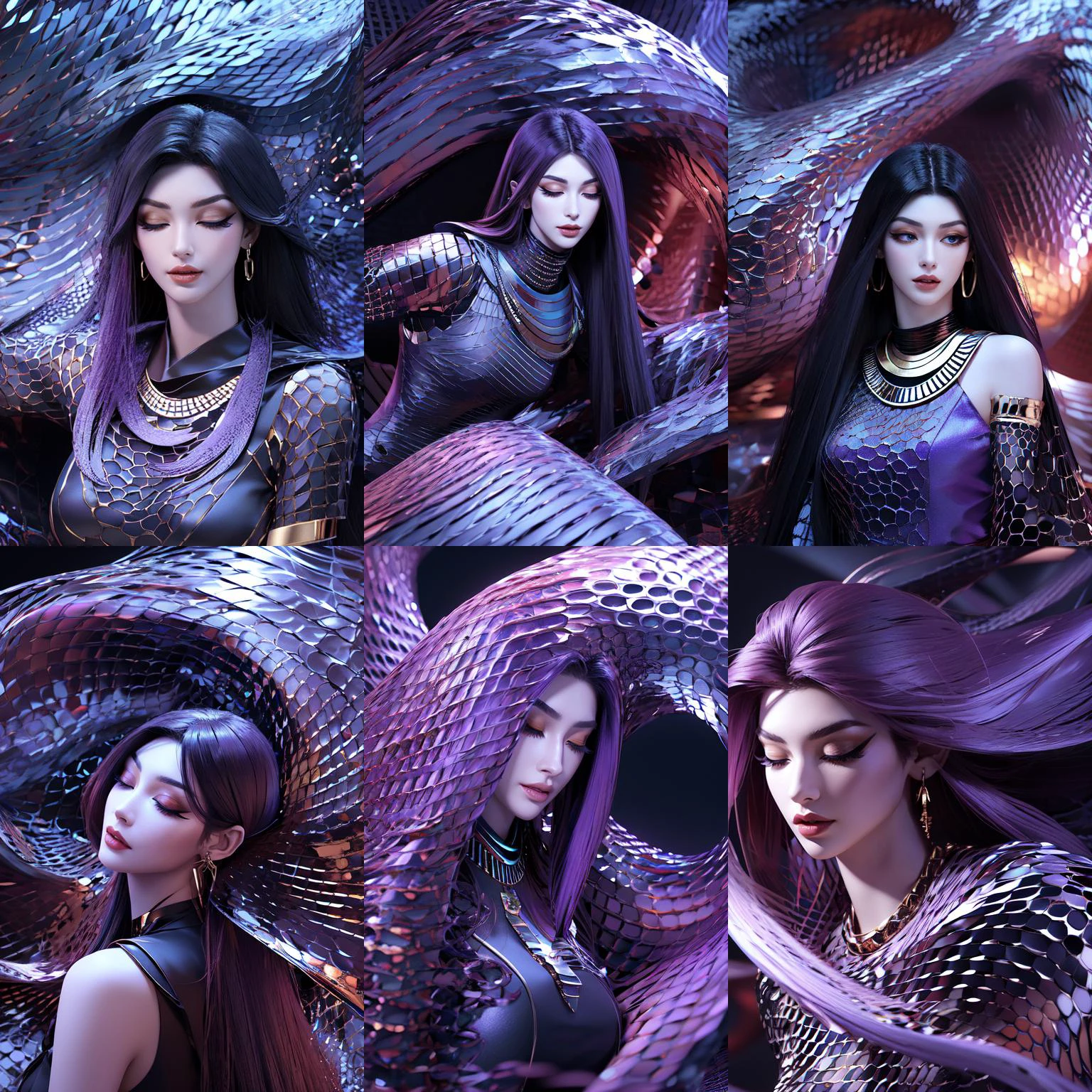 (otherworldly, otherworldly atmosphere, otherworldly appearance), highly insanely detailed, masterpiece, top quality, best quality, highres, 4k, 8k, RAW photo, ((ancient egyptian theme:1.2)), 
(mystical theme), mystical gatmosphere, arcane sanctuaries, otherwordly aura, 
(long_hair, long hair, random colors hair, glowing hair, hair over one eye, long messy hair), 
(eyelashes, eyeliner, eyeshadow, eyelashes, long eyelashes), 
collar, earrings, jewelry, necklace, armlet, 
tentacle, (underwater), nsfw, 
Homestay, Resort, Guest House, 
building, structure, still life, swirling energy, 
action pose, 
drunk, closed eyes, 
abandoned building, shopping mall, overgrown with vegetation, [volumetric fog], cinematic lighting, colorful, 
1girl, fashion model, upper body, Purple scale  , <lora:Purple scale_20240103011934:0.8>, (fantasy world)