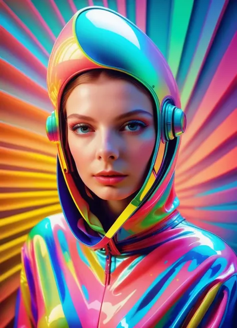 (in the style of Firmin Baes) fashion model photography, hyper modern, glamorous surreal, creative, extreme intricate detail, in the style of movie poster, intense emotional atmosphere, pastel colors with glowing makeup <lora:DFunk_SDXL:0.8> <lora:Philippe Druillet Style:0.8> Philippe Druillet Style, subsurface scattering, Photorealistic, Hyperrealistic, analog style, realistic, film photography, soft lighting, heavy shadow