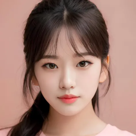 pink background, hyper realistic lifelike texture dramatic lighting unreal engine trending on art station, award winning photo, nikon RAW photo,8 k, Fujifilm XT3,masterpiece, best quality, realistic, photorealistic, ultra detailed, extremely detailed face, solo,1girl, standing, fashionable and trendy atmosphere, high-end makeup products, and a stylish expression on her face, close up, pink t-shirt, closed mouth, closed lips,
