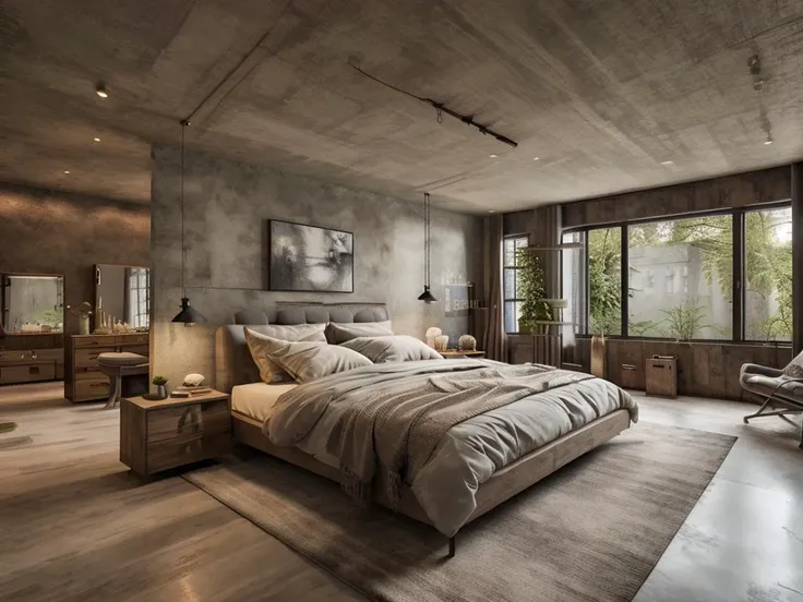 Industry,Bedroom,HDR,UHD,8K,Best quality,Realistic,Masterpiece,wide angle lens,High detail, <lora:gongye:0.8>ï¼dvArch
