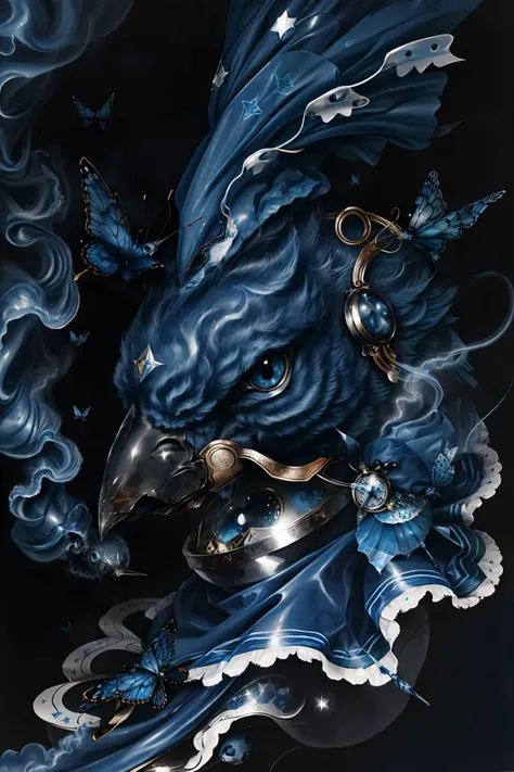 surreal00d, Lone Star Tick, Blue grosbeak, opulent, blue smoke, butterfly, <lora:surreal00d-000010:1>