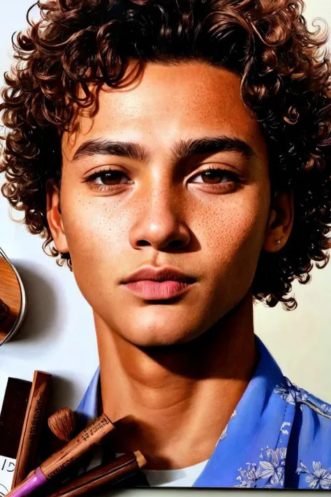 <lora:dbmn_v2:1> masterpiece, best cinematic quality, photorealistic highly detailed 8k raw illustration, volumetric lighting and shadows, Young adult Voluminous, Indigenous Australian, Violet eyes, Pointed Chin with Cleft, Soft Cheeks, Cheekbones, Mahogany Curly undercut hair, Cry,, (dbman style:1.2:0.9), hand-drawn, traditional media, intricate details, looking at viewer, spring background